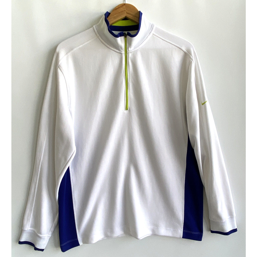 NIKE Golf Tour Performance 1/4 Zip Pullover White Green/Blue Accent Size L